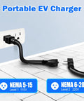 Level One And Two EV Charger 16 Amp 17 Ft Cable Portable Electric Vehicle Charging Station Sae J1772 Compatible NEMA 5-15 and 6-20 plugs