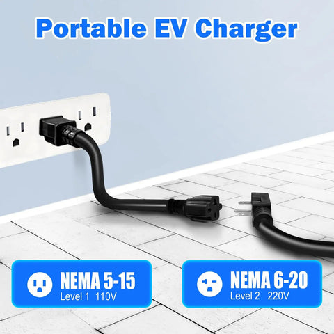 Top Shelf J1772 Electric Vehicle Charging Cable with Smart Led Display using NEMA 5-15 and 6-20 plugs for reliable charging.