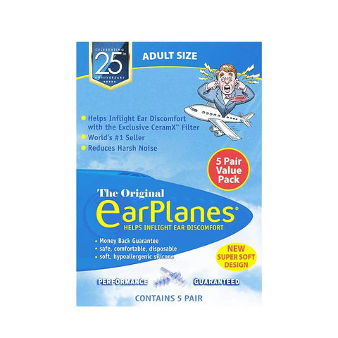 Ultra Soft Adult Ear Plugs For Airplane Travel Pressure Regulating Ear Protection Five Pair Pack box front