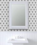 Top Shelf Black And White Pvc Free Type Ii Professional Wallpaper With Fresh Matte Linen Texture on bathroom wall with mirror