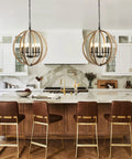 Six Light Orb Farmhouse Chandelier In Brown Wood Globe Handcrafted Solid Wood Light Fixture For Your Dining Room