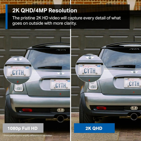 Comparison of 2K QHD and 1080p HD resolution captured by MagCam 2K Plus Outdoor Security Camera With Wire Free Battery Power.