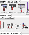 Image showing various attachments compatible with Extension Wand For Gen5 And V Series Dyson Vacuum Cleaners Extendable And Adjustable Replacement Tube Rod 20.5 To 29 Inches Not For Slim Models Compatible With Gen5 Outsize V8 V7 V10 V11 Vacuum Cleaners For No Fuss Home Upgrades And Quick Docking, including hair tool, mattress tool, and floor head.
