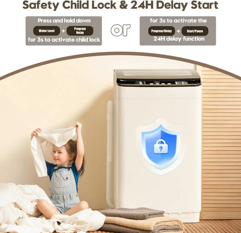 Compact Portable Washer And Dryer Combo Featuring Heated Boot Dryer Fully Automatic 28 Pound Washing Machine with safety features.