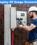 Worker using power drill near electrical box demonstrating Twelve Pack Half Inch Round Stainless Steel Electrical Box Knockout Plugs For Dead Nuts Secure Panel Sealing And Unused Outlet Closure Trade Grade Heavy Duty Hole Plugs That Lock Tight With No Sweat Setup For Pro Wiring Jobs.