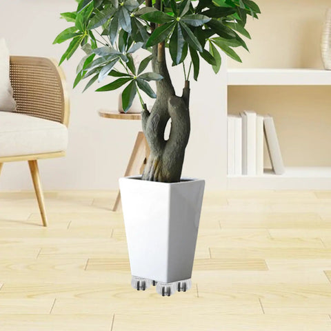 Furniture Caster Wheels with Brake, ABS Portable Base for Dresser supporting a plant pot on a wooden floor.