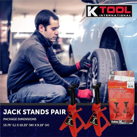 Reliable 2 Ton Automotive Jack Stands with Impressive 4,000 Lbs Capacity in use at a garage side view with packaging.
