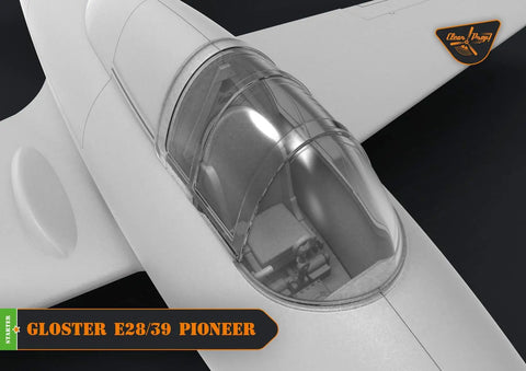 Close-up of Gloster E28/39 Pioneer 1 To 72 Scale Aircraft Model Kit cockpit detail, showcasing transparent canopy
