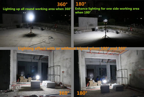 14000 Lumen LED Work Light With Stand And Adjustable Tripod, 100W Deformable Light Rotates From 180 To 360 Degrees in use