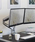 Prime Desktop Real Estate Upgrade Featuring Smooth Gas Spring Articulation Fits Up To 32 Inch Vesa 75 100 Displays on a sleek desk.