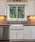 Bright kitchen with white cabinets featuring 10 Pack 3 Inch Cabinet Pulls Brushed Satin Nickel T Bar Drawer Handles for Cabinets Nickel Hardware.