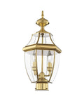 Monterey 2 Light Outdoor Post Light In Polished Brass Finish With Solid Brass Construction And Clear Beveled Glass