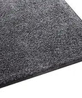 Corner view of Indoor Wiper Floor Mat With Rubber Backing And Nylon Carpet In Grey Plush Solution Dyed Nylon For Superior Absorption