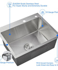 20 Inch Drop In Kitchen Sink With Basket Strainer, 18 Gauge T304 Stainless Steel Handmade Top Mount Single Bowl, Brushed Finish