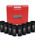 Deep Axle Nut Socket Set For One Half Inch Drive With 12 Point Design Extra Deep Impact Sockets 29mm To 39mm 8 Pack CR MO with case