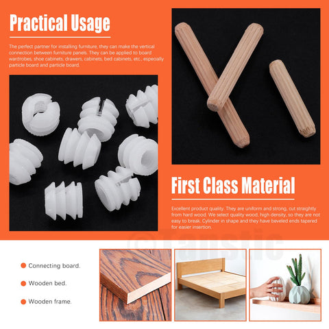 Three In One Furniture Connecting Hardware Kit with cam locks and dowels, 270 pcs for flat pack assembly and DIY projects.
