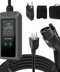 Level 1 And Level 2 EV Charger With 25 Feet Cable, 16A, 110-240V, Adjustable Current, Smart Timer, NEMA Plugs, SAE J1772 Compatible