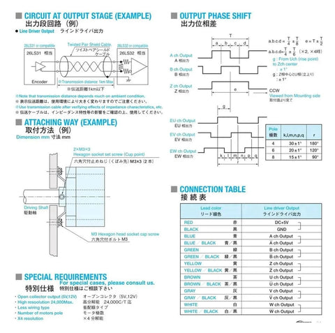 Technical diagram showing wiring and connection instructions for OIH48 2500 Pulse Servo Motor Encoder for Precision Motion Control.