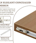 38 Inch Concealed Barn Door Hardware Kit, Bottom wheel assembly and aluminum track detail for smooth installation.