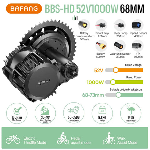 52V 1000W Mid Drive Ebike Conversion Kit With CAN Bus EKD01 Display 46T Chainring 20Ah Battery Mountain And Road Bike Ready To Roll High Torque Mid Drive Motor For Easy DIY E Bike Upgrade