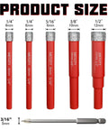 Rock Solid 6 Piece Diamond Hole Saw Drill Bit Set With Serrated Pilot For Ceramic Glass Tile Marble Granite Dry Or Wet Drilling High Precision Kit showing sizes from 1/4" to 1/2".