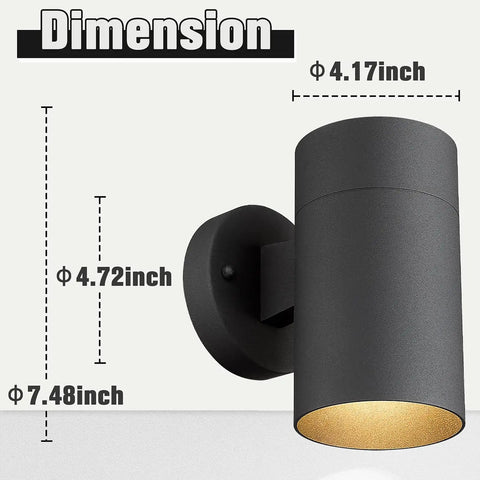 Dimensions of Outdoor Wall Sconce Light Set Weatherproof Cylinder Exterior Lighting For Porch Garage Patio Entryway IP65
