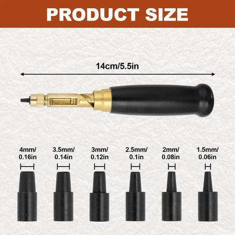 Slick Adjustable Leather Hole Punch Tool Kit With Six Sweet Interchangeable Bits For Knockout Precision In DIY Crafting Sewing And Leatherwork Projects Black size and bit measurements