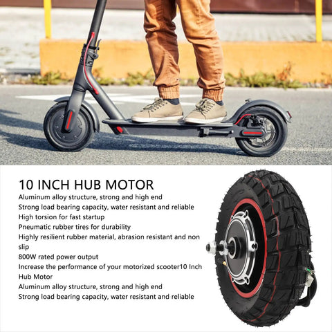 10 Inch Hub Motor For Electric Scooters With 48V 800W Power Pneumatic Tires Rear Wheel Drive Brushless Aluminum Alloy Construction Off Road Ready Beefed Up Torque 250 To 1000 RPM Weather Resistant For Smooth Acceleration