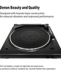 Denon Dp29F Fully Automatic Analog Turntable With Built In Phono Stage Diecast Aluminum base designed for reduced vibration.