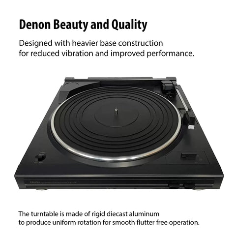 Denon Dp29F Fully Automatic Analog Turntable With Built In Phono Stage Diecast Aluminum base designed for reduced vibration.