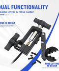 2-In-1 Hydraulic Brake Hose Cutter And Needle Driver Tool for MTB and road bikes showing dual functionality features.