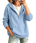 Womens Oversized Zip Up Hoodie Fleece Pullover Sky Blue With Quarter Zip And Stand Up Collar for cozy casual wear