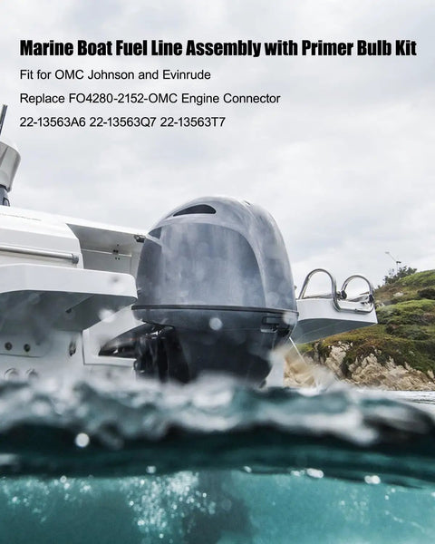 Outboard Fuel Line Kit With Primer Bulb For OMC Johnson And Evinrude Replacing FO4280-2152-OMC Engine Connectors 22-13563A6 22-13563Q7 22-13563T7 Includes Fuel Line Primer Bulb Tank Connector And Clamps