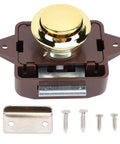 Keyless Cabinet Push Button Lock Latch For Motorhome Caravan And Yacht Stylish Golden Base Brown Finish Easy Press Operation