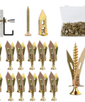 160 Pcs Self Drilling Drywall Anchors With Screws Kit showing zinc-plated expansion anchors in package layout.