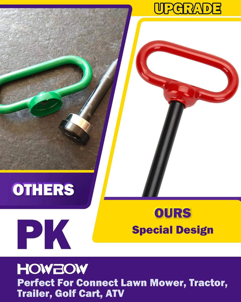 Comparison of green handle trailer hitch pin and Half Inch Trailer Hitch Pin And Clip With Rubber Coated Red Handle Built Tough For Towing And Quick Release Half Inch By Four Inch Tow Pin For Tractors Lawn Mowers Golf Carts ATVs And Gate Accessories One Handed