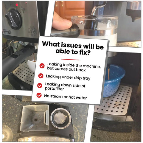 O Ring Repair Kit for De Longhi EC155 Espresso Machine Easy Fix for Steam and Water Leaks Sealing Gasket Set shown in use.