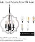 Plug In Pendant Chandelier With 16.4 Ft Cord, rustic white orb wood frame, E12 bulbs display, bulbs not included.