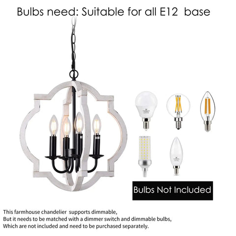 Plug In Chandelier Pendant Light With 16.4ft Cord 4 Light White Orb Wood Farmhouse Outdoor Chandelier with bulb options