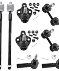Set Of 8 Front Suspension Kit With Inner And Outer Tie Rods, Lower Ball Joints, And Sway Bar Links For Chevy Prizm 1998 1999 2000 2001 2002 And Geo Prizm 1996 1997 Replaces K9756 ES2382 EV303 K90124, black steel parts