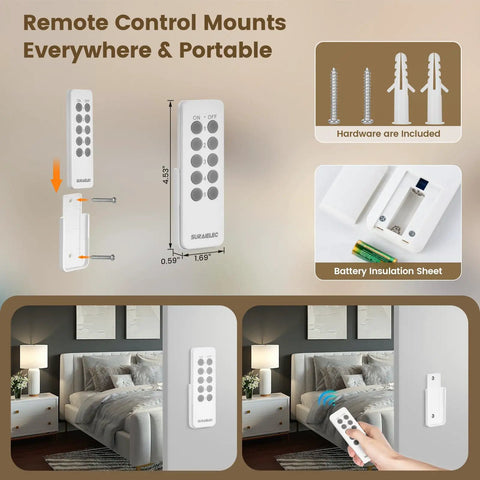 Wireless Remote Control Outlet Kit with 5 outlets and 2 remotes, wall mounts, and hardware for easy installation, 15 amp, 100-foot range