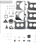 Carburetor Kit With OEM Style Components For Easy DIY Fuel System Rebuilds Includes Coated Gaskets For A Tight Seal And Ethanol Blend Fuel Compatibility High Quality Parts To Help You Rebuild And Restore Performance, showing various gaskets and small parts on white background with ruler for scale.