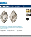 B60N BRK 716 Deadbolt With Brookshire Trim, Aged Bronze, shown with details and finishes for exterior security