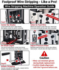 Diagram showing steps to operate Drill Powered Wire Stripper Machine With No Fuss Manual Crank Option for electric cables.