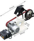 Heavy Duty Belt Sander With Variable Speed Control For Knives And Cutting Tools, 41-inch height, 20-inch base, motor visible.