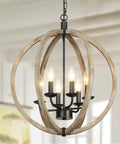 Six Light Farmhouse Chandelier With Rustic Wooden Globe Orb Open Sphere Pendant Light, 20 Inch Diameter, Kitchen Island Use