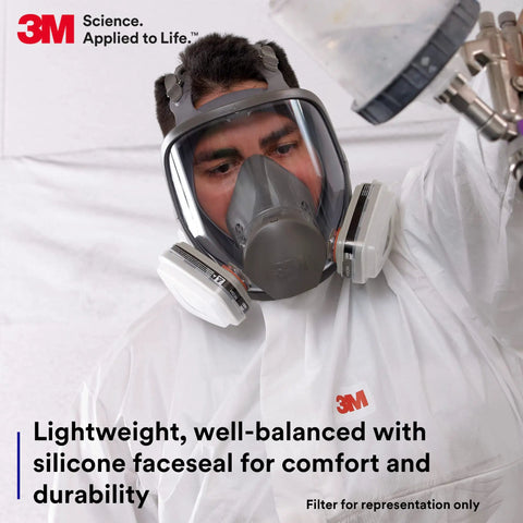 Full Facepiece Reusable Respirator 6800 With NIOSH Approval Large Lens ANSI High Impact Eye Protection Silicone Face Seal Four Point Harness All Day Comfy Fit For Painting Dust Chemicals And More