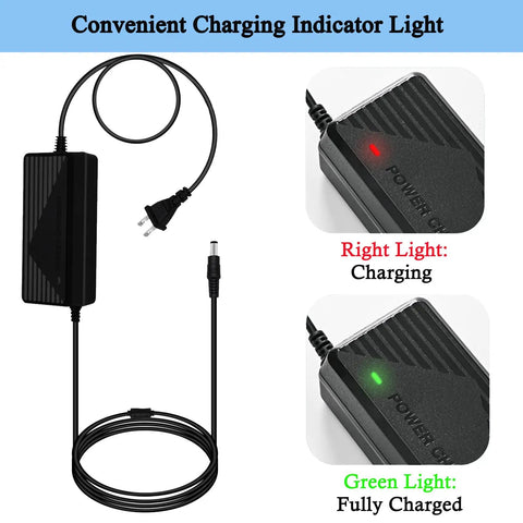42V 2A Electric Scooter Charger For 36V Lithium Batteries 4 Plug Hoverboard Cord showing red and green indicator lights