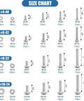 SATANTECH stainless steel nuts, bolts, washers assortment kit size chart in case (front view).