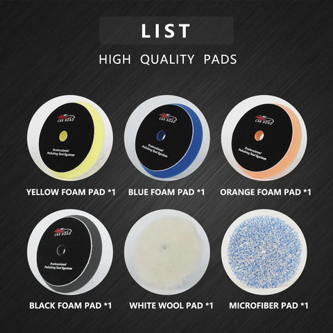 Six Piece 6 Inch Buffing Polishing Pad Kit With Sponge And Wool For Car Buffing, Polishing And Waxing On 5 Inch Backing Plate, Pro Grade Boss